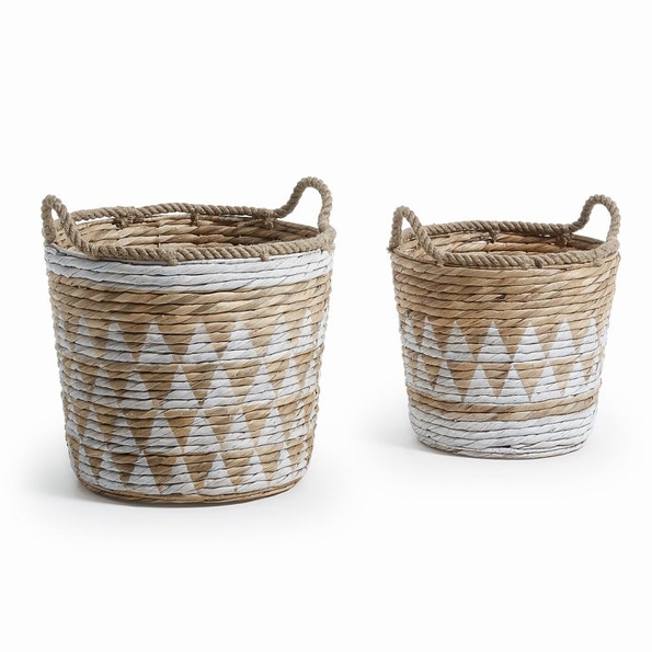 Set 2 cestas con asas MAJA jacinto de agua blanco