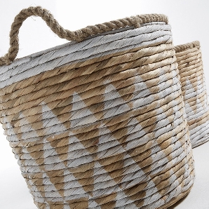 Set 2 cestas con asas MAJA jacinto de agua blanco